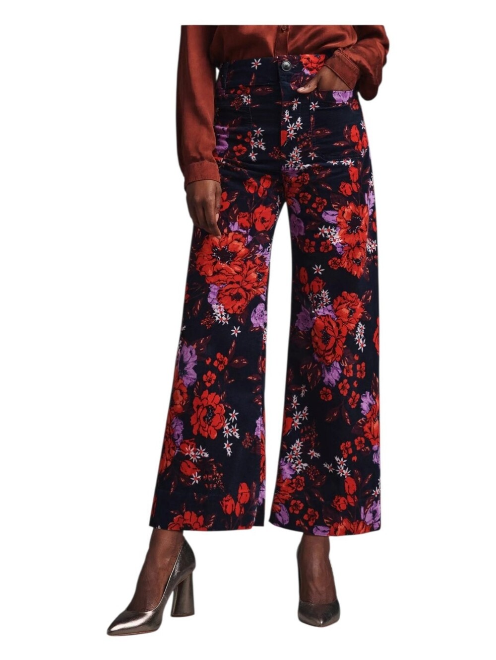 Maeve Womens Floral Print The Colette Cropped Wide Leg Velvet Pants Size 27